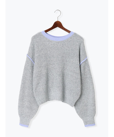 片畦配色クロップドモックネックニットプルオーバー