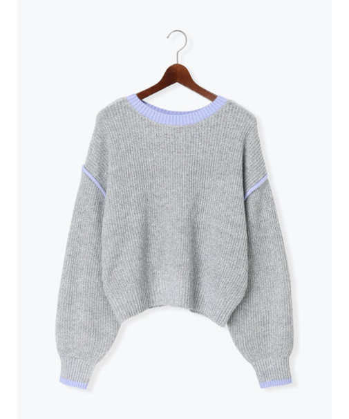 片畦配色クロップドモックネックニットプルオーバー