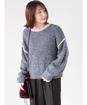 片畦配色クロップドモックネックニットプルオーバー