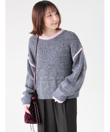 片畦配色クロップドモックネックニットプルオーバー