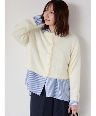 金釦フェザーニットカーディガン