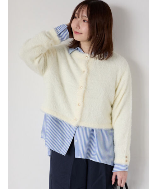 金釦フェザーニットカーディガン