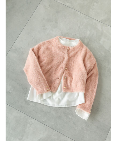 金釦フェザーニットカーディガン