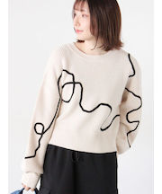 畦編みコード刺繍ニットプルオーバー