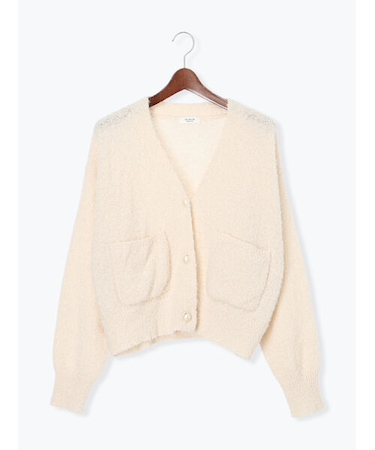 ブークレパール釦Vネックカーディガン