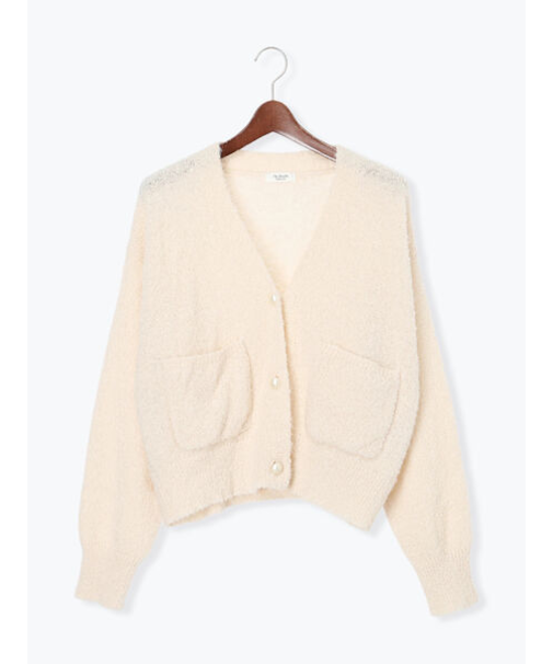 ブークレパール釦Vネックカーディガン