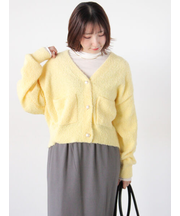 ブークレパール釦Vネックカーディガン