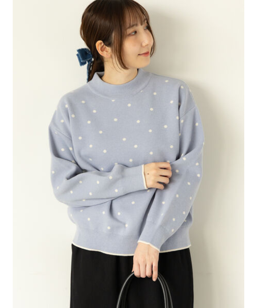 ドットジャカードハイネックニット
