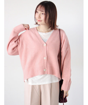 起毛ジャカードVネックショートカーディガン