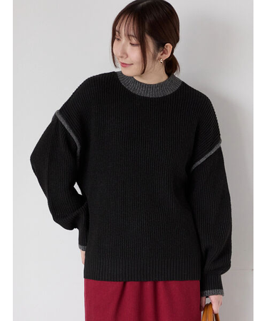 片畦配色オーバーサイズニットプルオーバー