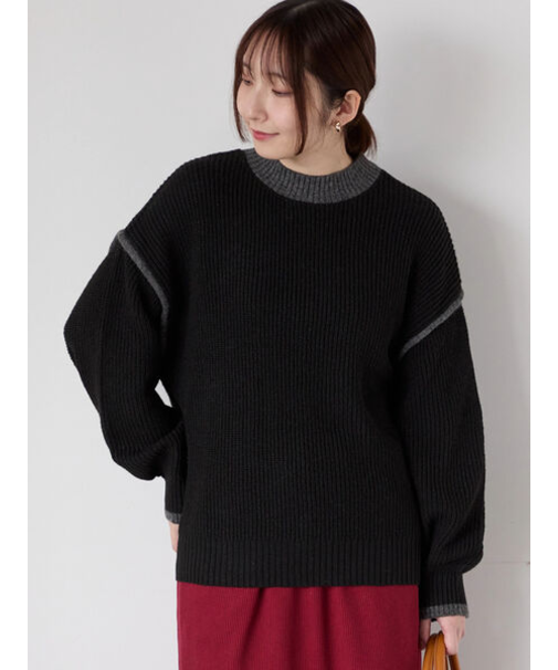 片畦配色オーバーサイズニットプルオーバー