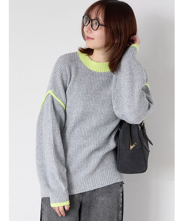 片畦配色オーバーサイズニットプルオーバー