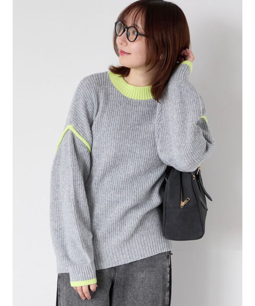 片畦配色オーバーサイズニットプルオーバー
