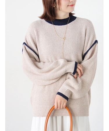 片畦配色オーバーサイズニットプルオーバー