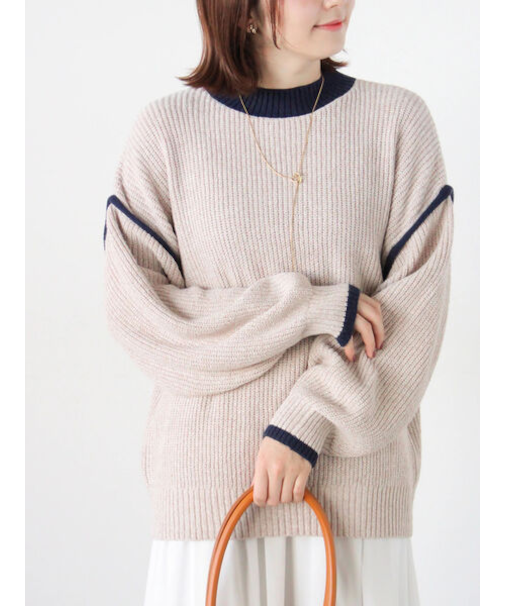 片畦配色オーバーサイズニットプルオーバー