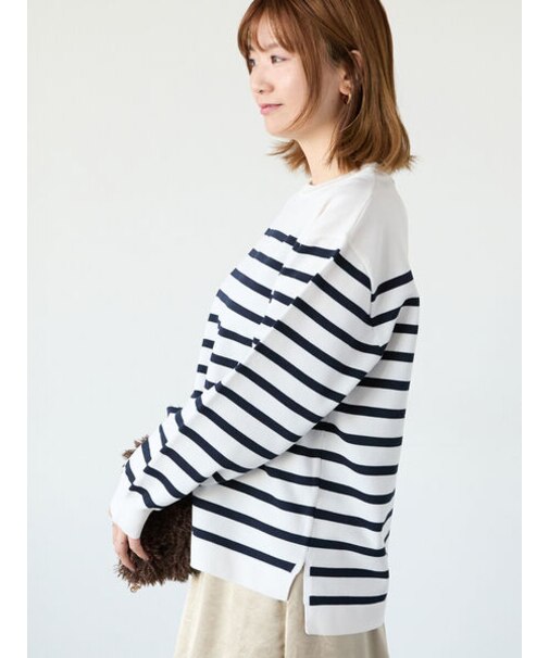 無地/柄アソート無撚糸クルーネックニット