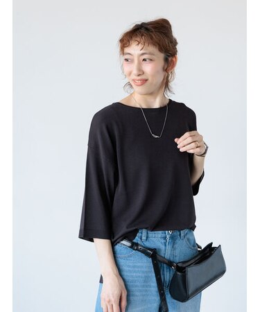 【接触冷感】無地/ボーダー7分袖ニット