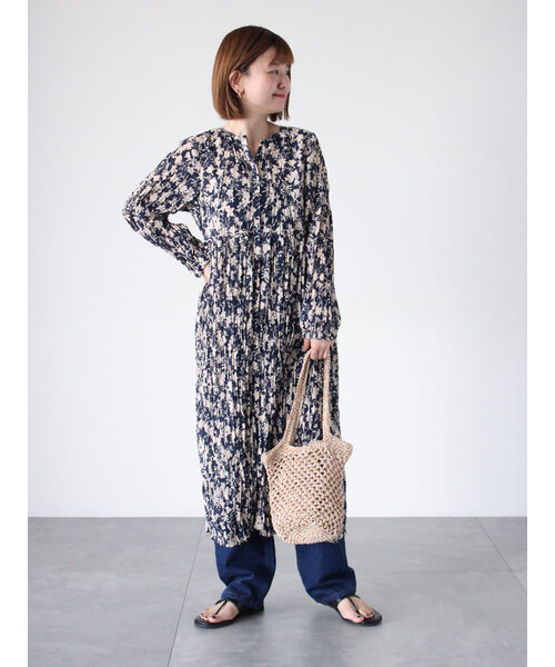 cityshop 2025awワンピース ボタニカル柄シワ加工ワンピース《2025spring catalog item》｜ルノン