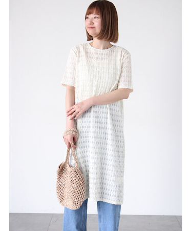 半袖ふくれカットワンピース