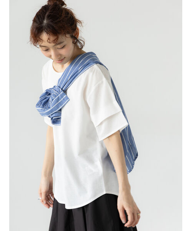プレーティング袖タックTシャツ