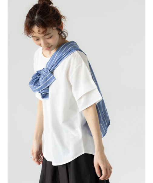 プレーティング袖タックTシャツ