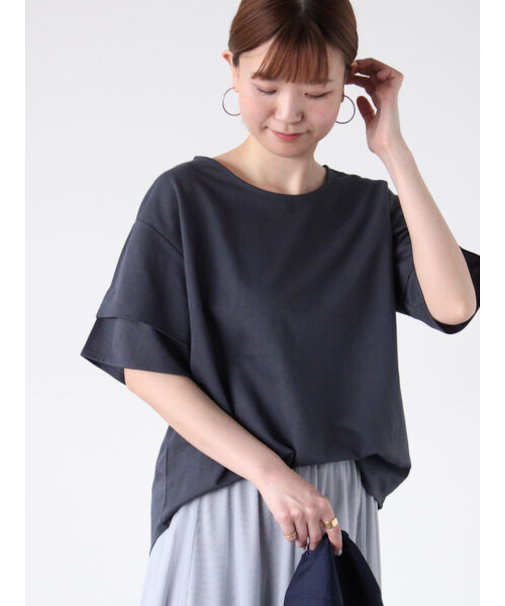 プレーティング袖タックTシャツ