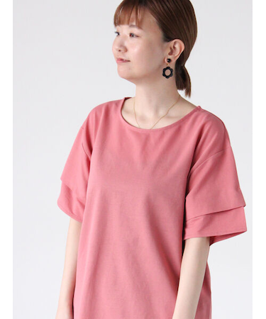 プレーティング袖タックTシャツ