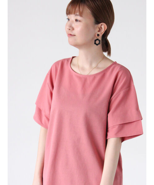 プレーティング袖タックTシャツ