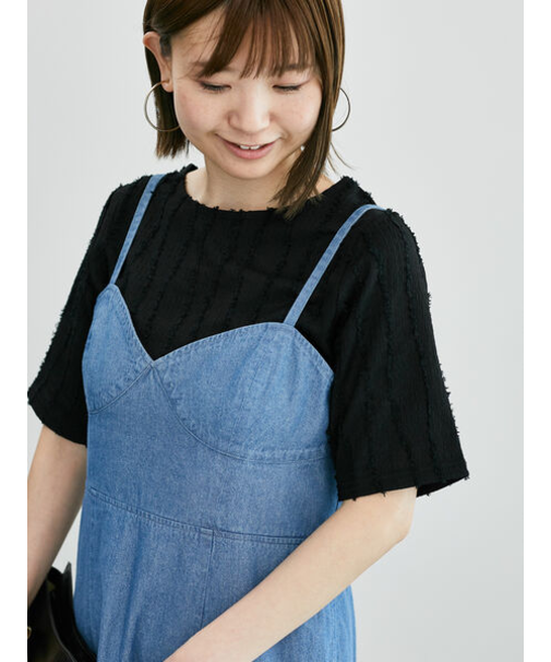 フリンジクルーネック半袖トップス