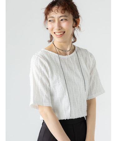 フリンジクルーネック半袖トップス