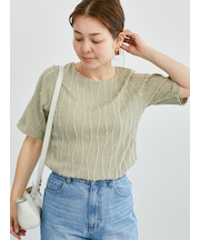 フリンジクルーネック半袖トップス