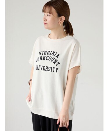 カレッジ風ロゴプリントミニ裏毛トップス