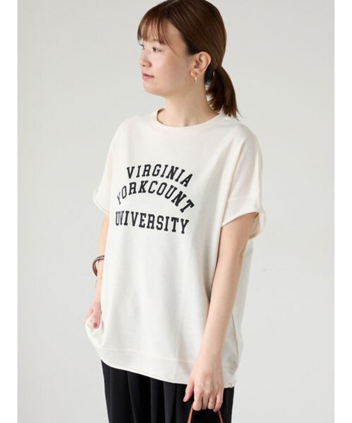 カレッジ風ロゴプリントミニ裏毛トップス