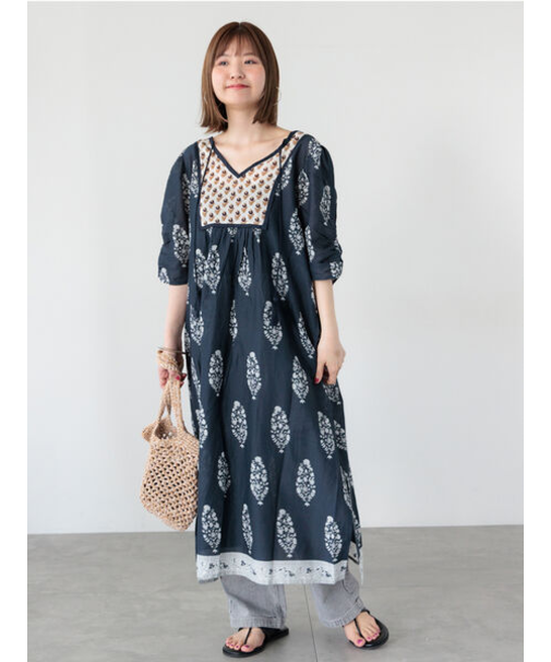 【INDIA made】花柄プリントワンピース