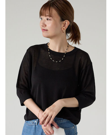 【接触冷感】クルーネックハーフスリーブニット