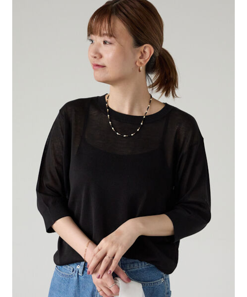 【接触冷感】クルーネックハーフスリーブニット