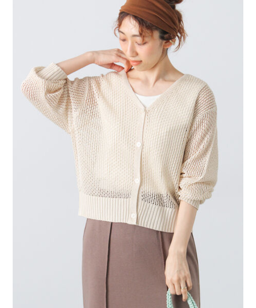 透かし編みVネックカーディガン