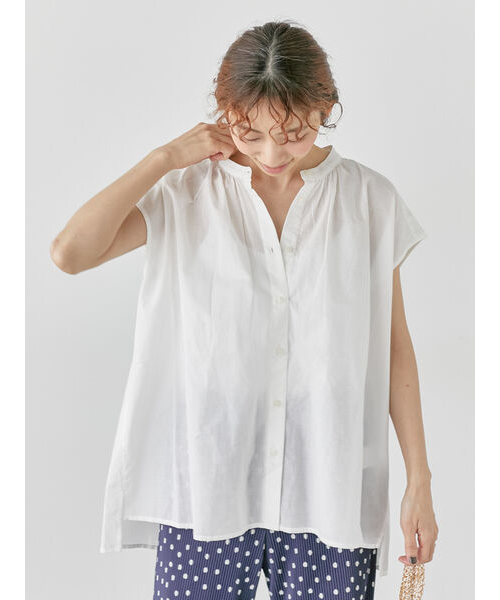 美品♡アップサイクルリノ バンドカラー コットンリネンブラウス 綿麻 長袖c 美品♡アップサイクルリノ バンドカラー コットンリネンブラウス