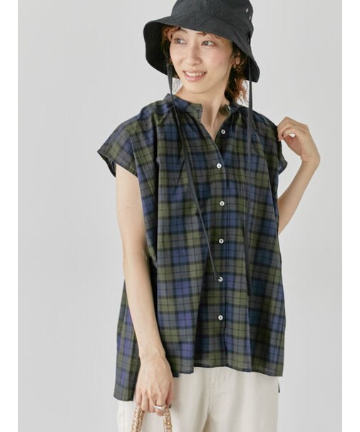 綿麻バンドカラーブラウス