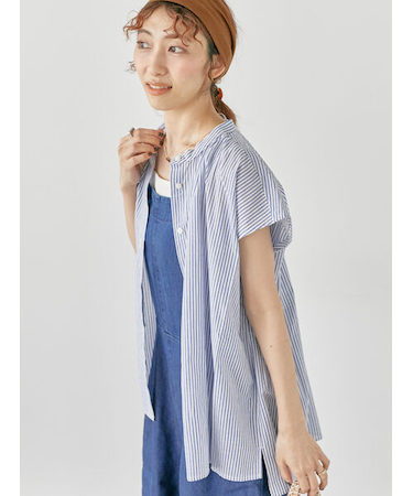 綿麻バンドカラーブラウス