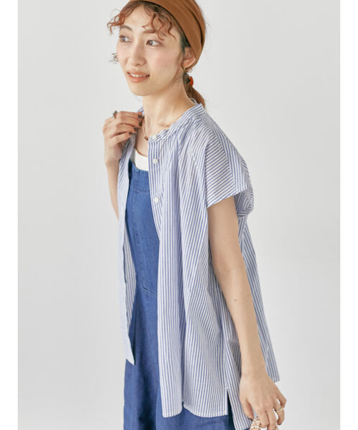 綿麻バンドカラーブラウス