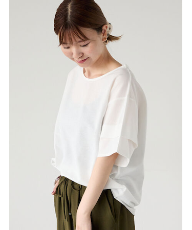 プレーティング袖タックTシャツ
