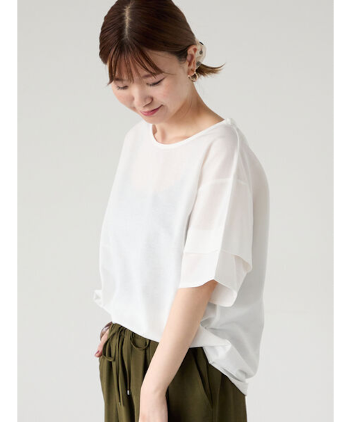 プレーティング袖タックTシャツ