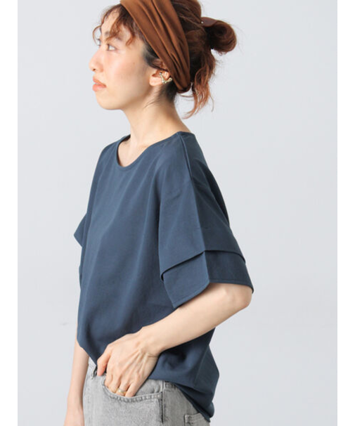 プレーティング袖タックTシャツ
