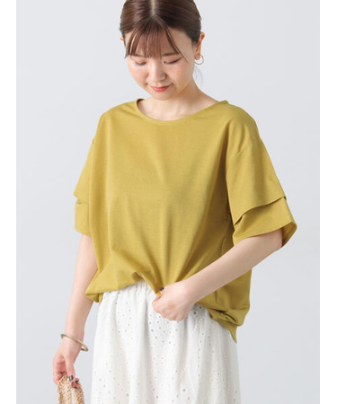 プレーティング袖タックTシャツ