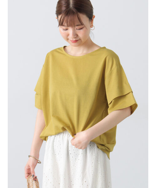 プレーティング袖タックTシャツ