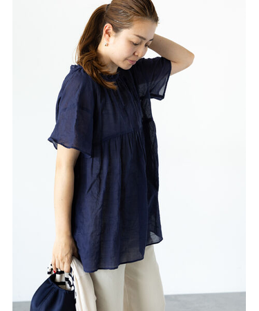 ネックシャーリング切替ブラウス