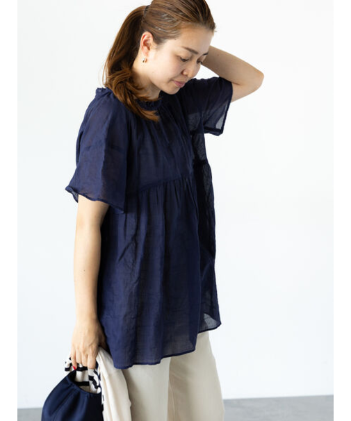 ネックシャーリング切替ブラウス