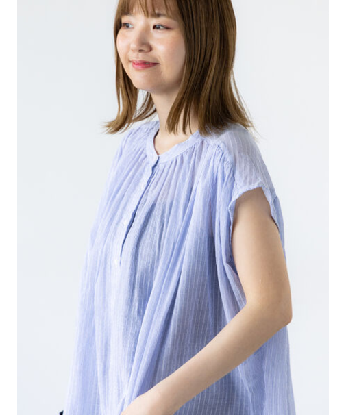 先染めストライプギャザーブラウス