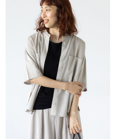 【セットアップ可】レーヨン麻半袖シャツ